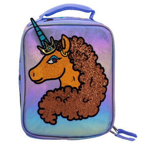 Purple Afro Unicorn Lunch Box Magical Kids School Insulated Lunches Tote Bag NEW